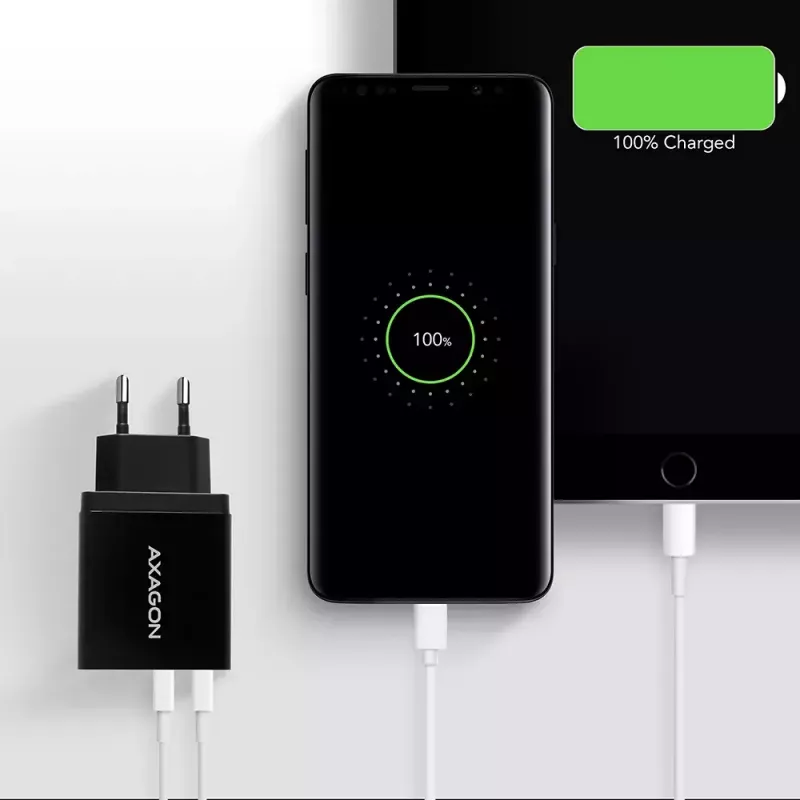 Axagon ACU-QS24 QUICK and SMART Wall charger, 2x USB port QC3.0/AFC/FCP + 5V-1.2A, 24W