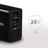 Axagon ACU-QS24 QUICK and SMART Wall charger, 2x USB port QC3.0/AFC/FCP + 5V-1.2A, 24W