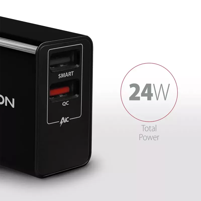 Axagon ACU-QS24 QUICK and SMART Wall charger, 2x USB port QC3.0/AFC/FCP + 5V-1.2A, 24W