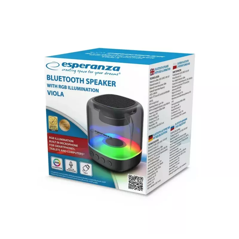 Portable speaker ESPERANZA EP154, 3W RMS, Bluetooth 5.0, MicroSD, FM, 4 h playtime, Black