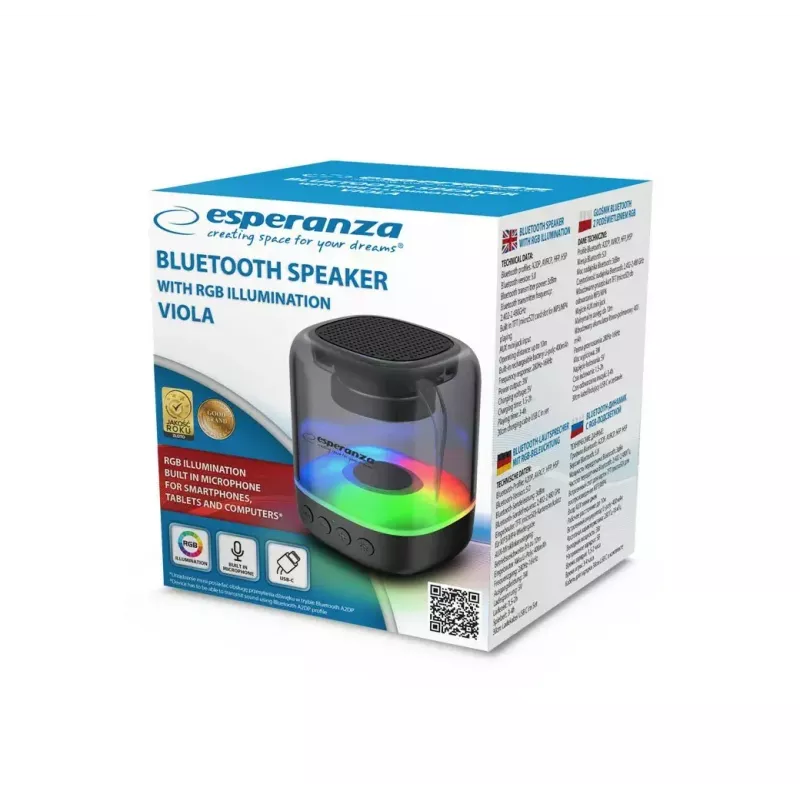Portable speaker ESPERANZA EP154, 3W RMS, Bluetooth 5.0, MicroSD, FM, 4 h playtime, Black