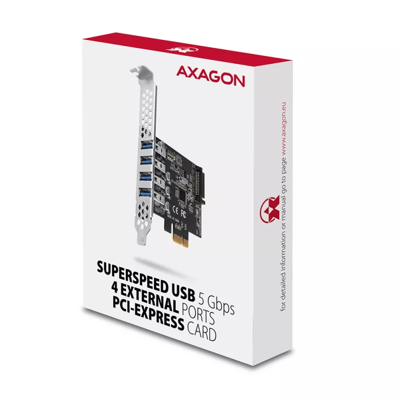 Axagon PCEU-43RS PCIe card - 4x USB 5 Gbps port, dual power, Renesas PD720201, SP & LP