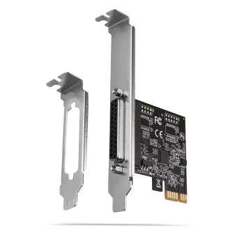 Axagon PCEA-P1N PCIe - 1x parallel port adapter w. SP & LP, PCIe, Parallel, Female, Full-height / Low-profile, PCIe 2.0, China