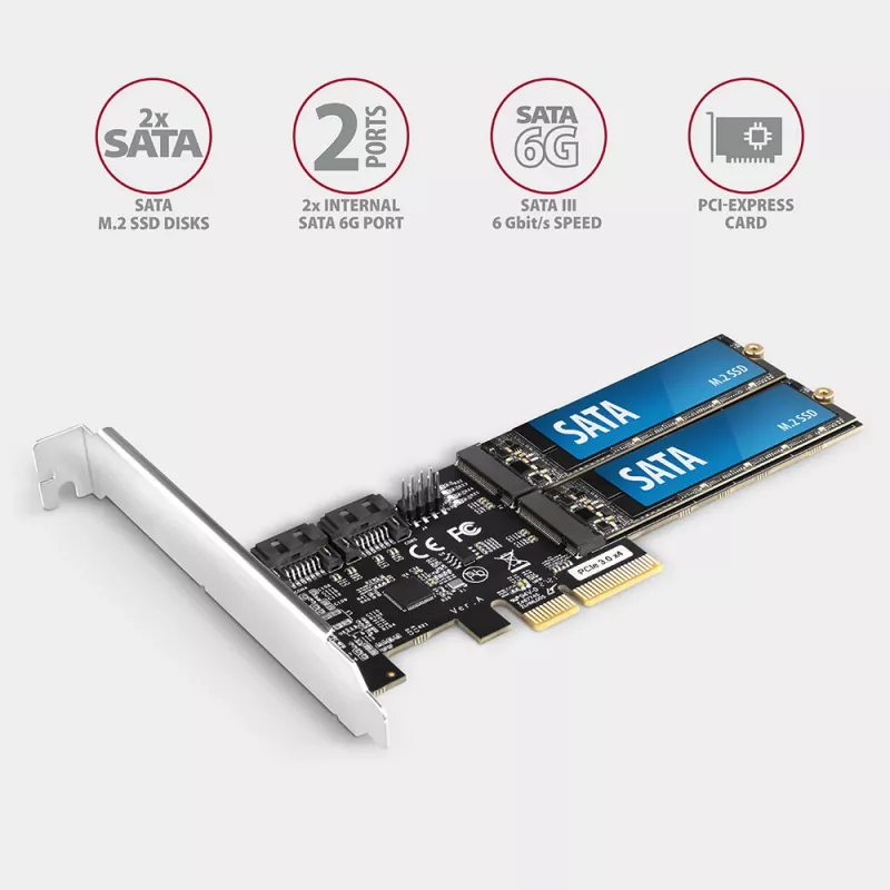 Axagon PCES-SA4M2 PCIe Controller 2x internal SATA 6G port+ M.2 B-key interface cards/adapter M.2, SATA