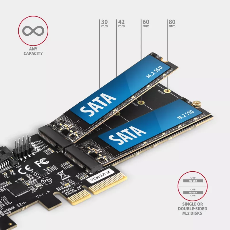 Axagon PCES-SA4M2 PCIe Controller 2x internal SATA 6G port+ M.2 B-key interface cards/adapter M.2, SATA