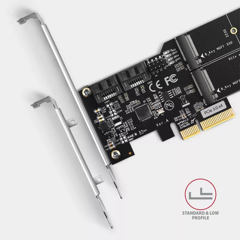 Axagon PCES-SA4M2 PCIe Controller 2x internal SATA 6G port+ M.2 B-key interface cards/adapter M.2, SATA
