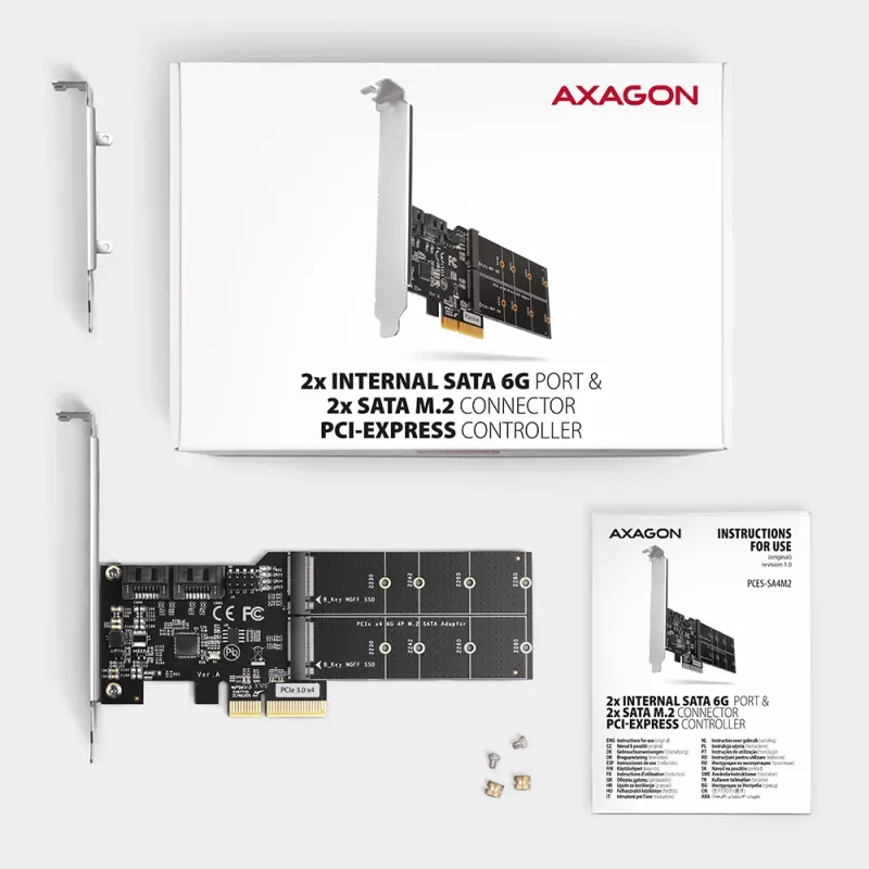 Axagon PCES-SA4M2 PCIe Controller 2x internal SATA 6G port+ M.2 B-key interface cards/adapter M.2, SATA