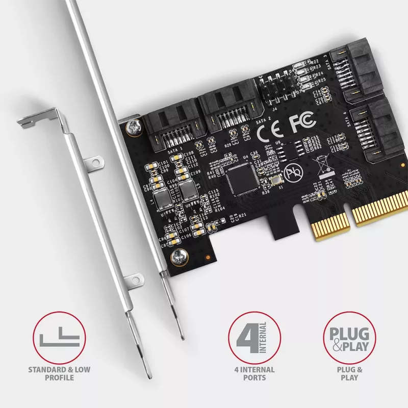 Axagon PCES-SA4X4 PCIe controller - 4x internal SATA 6G port, ASM1164, SP & LP