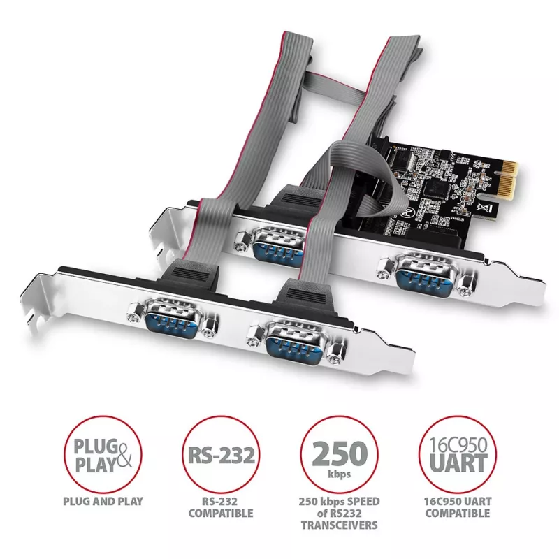 Axagon PCEA-S4N PCIe - 4x serial port 250 kbps adapter w. SP & LP