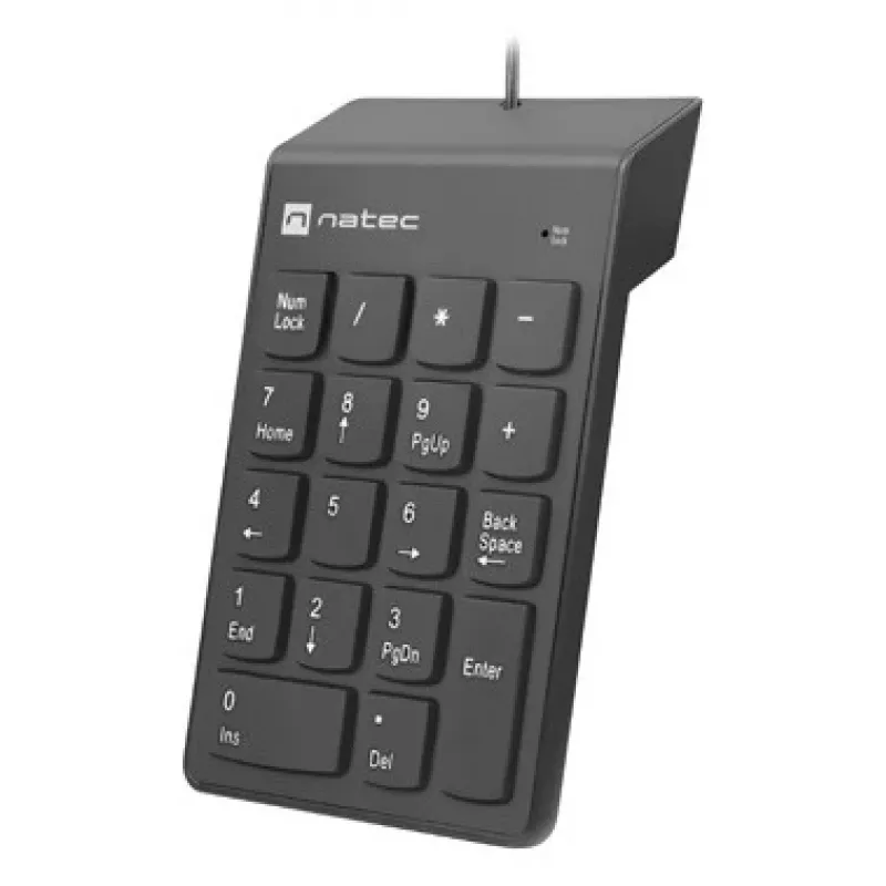 Numeric Keypad NATEC GOBY 2 USB 18‑Key Membrane Black — wired USB, 18 keys, 1.5 m cable, ABS housing