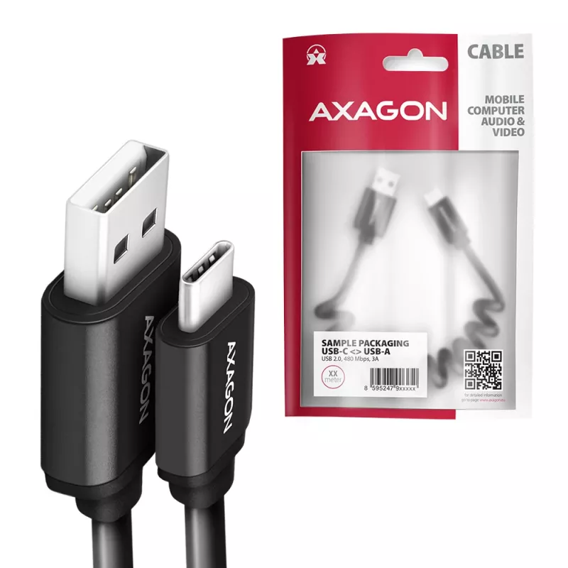 USB Cable Axagon BUCM-AM10TB USB 2.0 0.6m USB C USB A Black