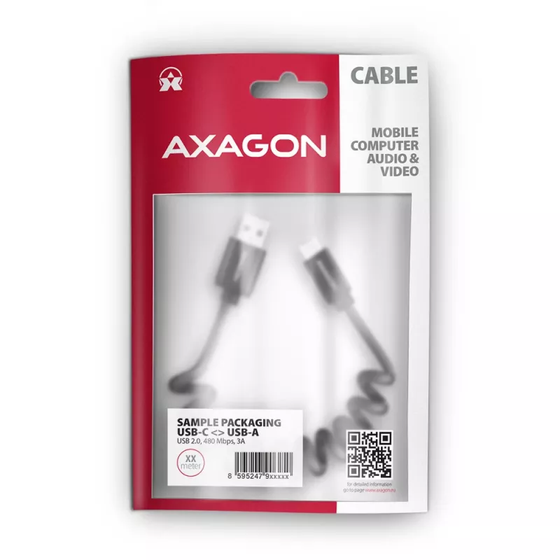 USB Cable Axagon BUCM-AM10TB USB 2.0 0.6m USB C USB A Black