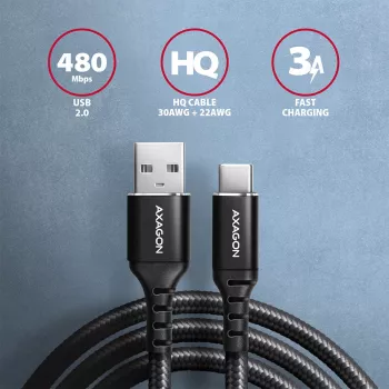 USB cable Axagon BUCM-AM15AB USB 2.0 1.5 m USB A USB C Black