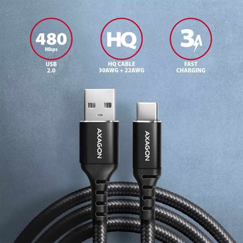 USB cable Axagon BUCM-AM15AB USB 2.0 1.5 m USB A USB C Black