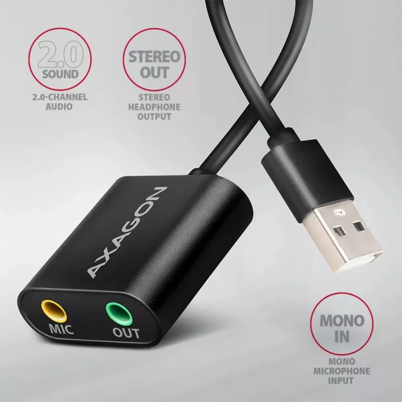 External USB audio adapter AXAGON ADA-12 with 1x 3.5mm jack for headphone and microphone