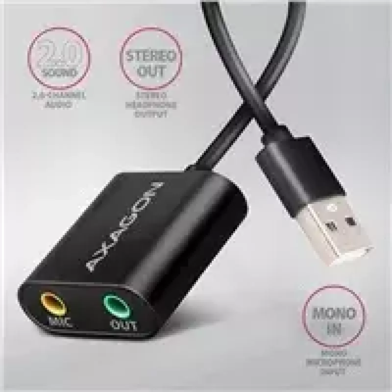 External USB audio adapter AXAGON ADA-12 with 1x 3.5mm jack for headphone and microphone