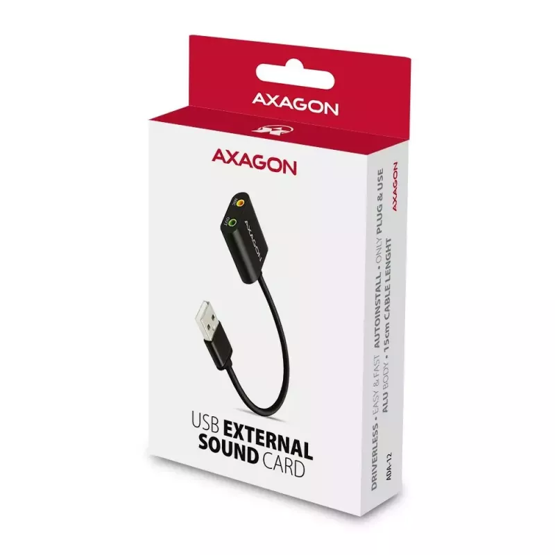 External USB audio adapter AXAGON ADA-12 with 1x 3.5mm jack for headphone and microphone