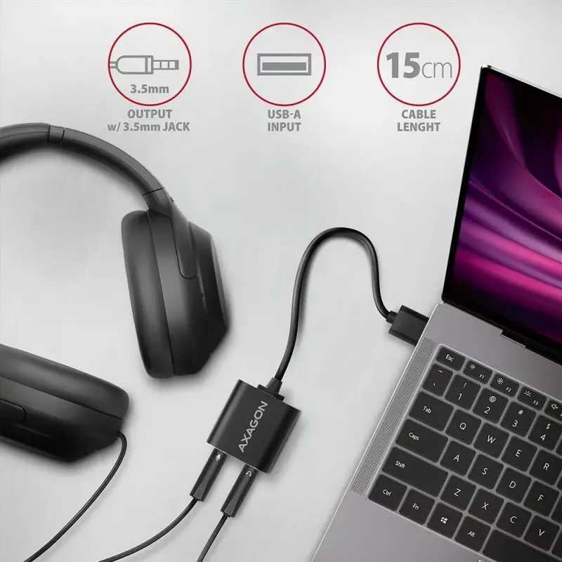 External USB audio adapter AXAGON ADA-12 with 1x 3.5mm jack for headphone and microphone