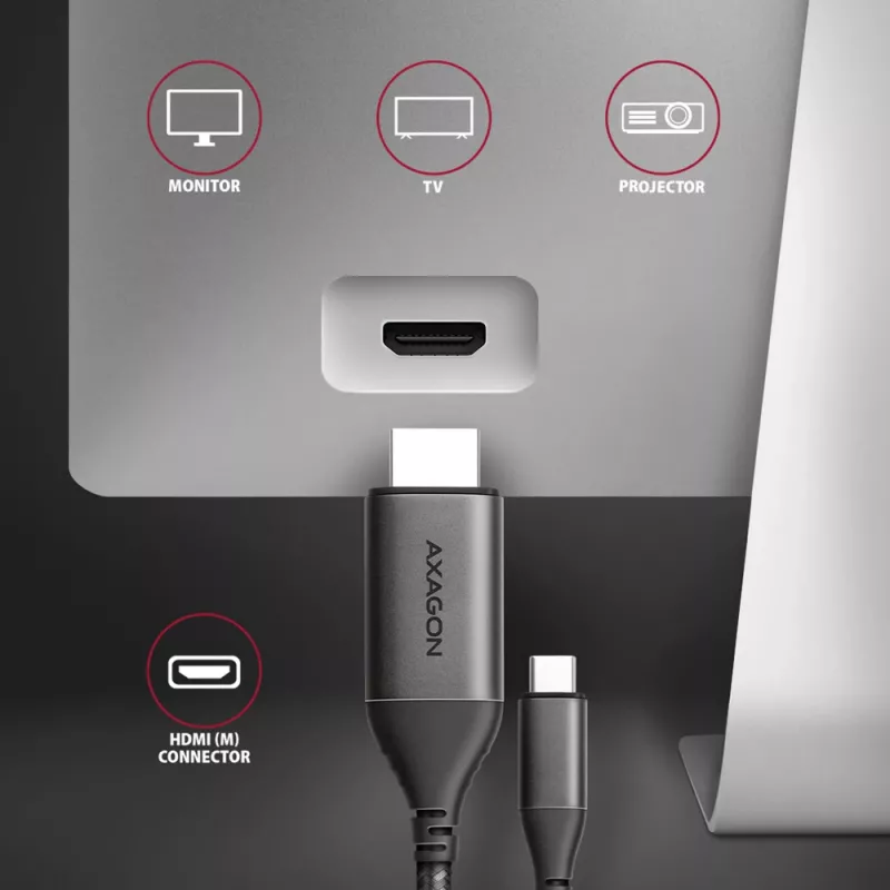 Axagon RVC-HI2MC USB-C -> HDMI 2.0a cable 1.8m, 4K/60Hz HDR10