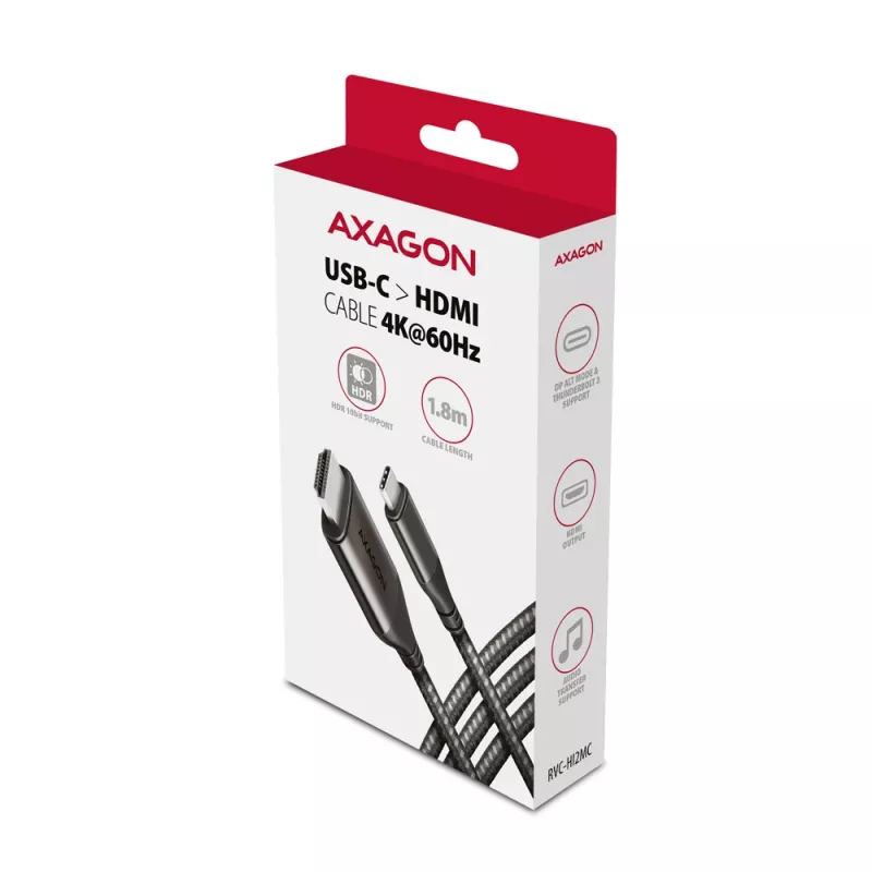 Axagon RVC-HI2MC USB-C -> HDMI 2.0a cable 1.8m, 4K/60Hz HDR10