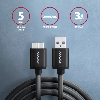 Axagon BUMM3-AM10AB SPEED Micro-B USB <> USB-A 3.2 Gen 1 cable 1 m