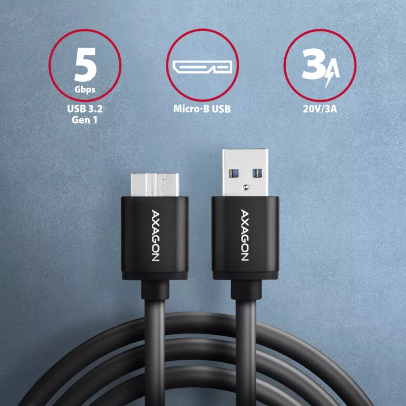 Axagon BUMM3-AM10AB SPEED Micro-B USB <> USB-A 3.2 Gen 1 cable 1 m