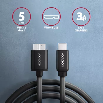 USB Cable Axagon BUMM3-CM10AB Micro-USB B to USB C 1m Black