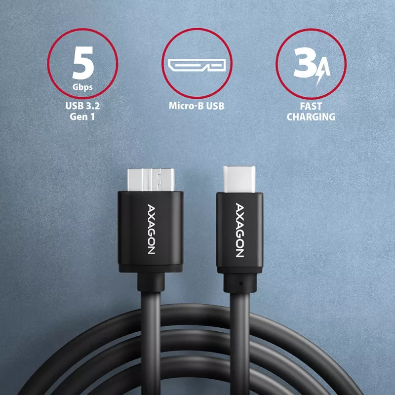 USB Cable Axagon BUMM3-CM10AB Micro-USB B to USB C 1m Black