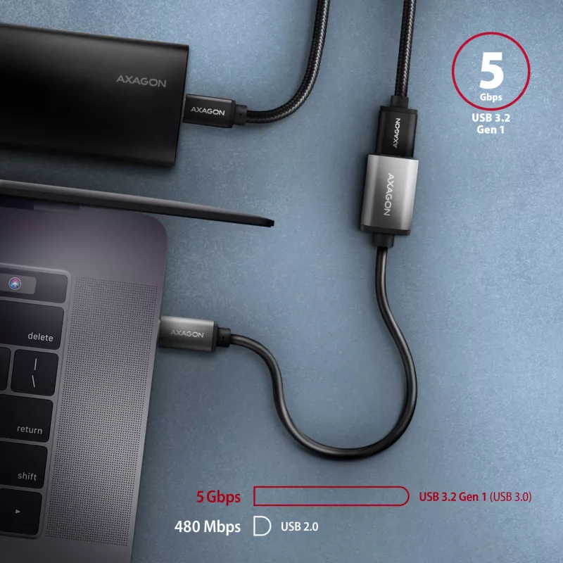 Axagon RUCM-AFAC cable adapter USB-C (M) -> USB-A (F), 20cm, USB 3.2 Gen 1, 3A, ALU