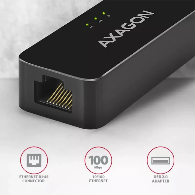 AXAGON ADE-XR USB 2.0 Type-A to Fast Ethernet 10/100 adapter, RJ-45, Realtek RTL8152, black, 23 g