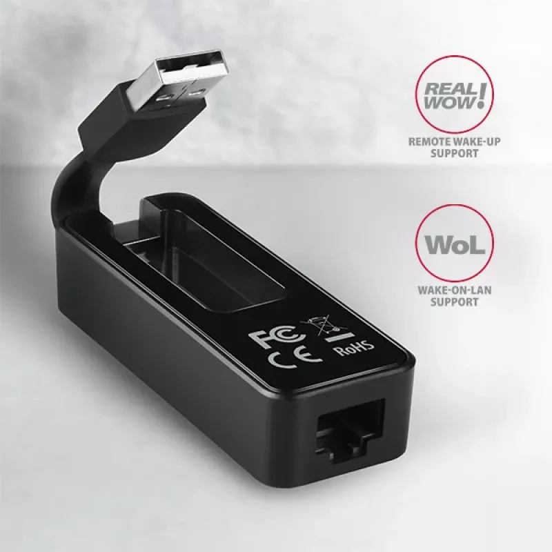 AXAGON ADE-XR USB 2.0 Type-A to Fast Ethernet 10/100 adapter, RJ-45, Realtek RTL8152, black, 23 g