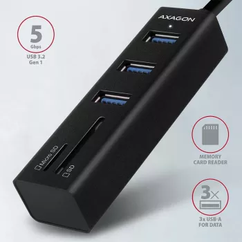 Axagon HMA-CR3A Metal USB 3.2 Gen 1 multi-port hub with three USB ports and card reader