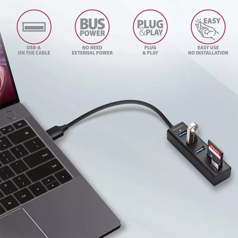 Axagon HMA-CR3A Metal USB 3.2 Gen 1 multi-port hub with three USB ports and card reader