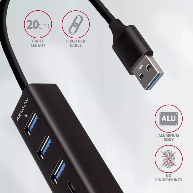 Axagon HMA-CR3A Metal USB 3.2 Gen 1 multi-port hub with three USB ports and card reader