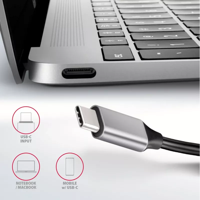Axagon HMC-6H4A USB 3.2 Gen 1 hub, 4x USB-A, HDMI 4k/30Hz, PD 100W, 20cm USB-C cable