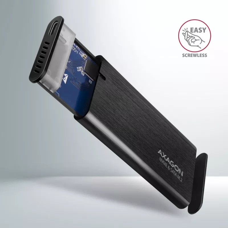 Axagon EEM2-SB2 External USB-C 3.2 Gen 2 metal box for M.2 NVMe & SATA SSD disks. Screwless