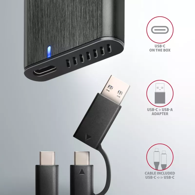 Axagon EEM2-SB2 External USB-C 3.2 Gen 2 metal box for M.2 NVMe & SATA SSD disks. Screwless