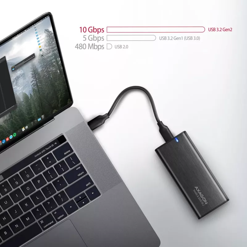 Axagon EEM2-SB2 External USB-C 3.2 Gen 2 metal box for M.2 NVMe & SATA SSD disks. Screwless