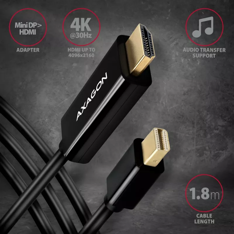 Axagon RVDM-HI14C2 Mini DisplayPort to HDMI Adapter Cable 4K 30Hz 1.8m