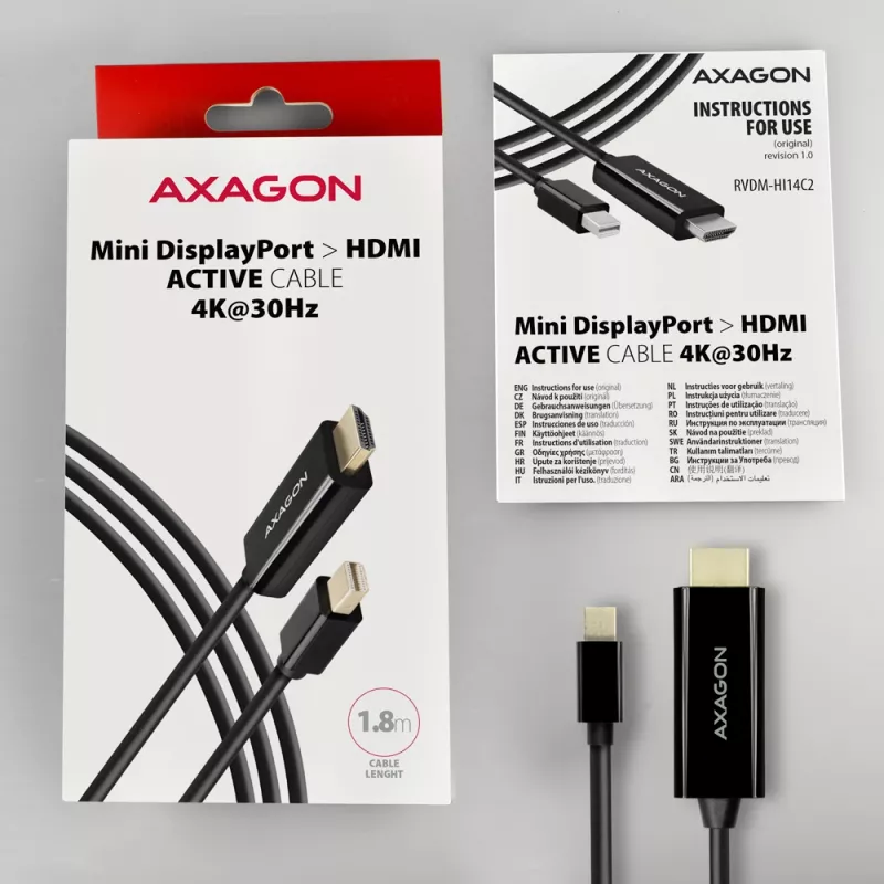 Axagon RVDM-HI14C2 Mini DisplayPort to HDMI Adapter Cable 4K 30Hz 1.8m