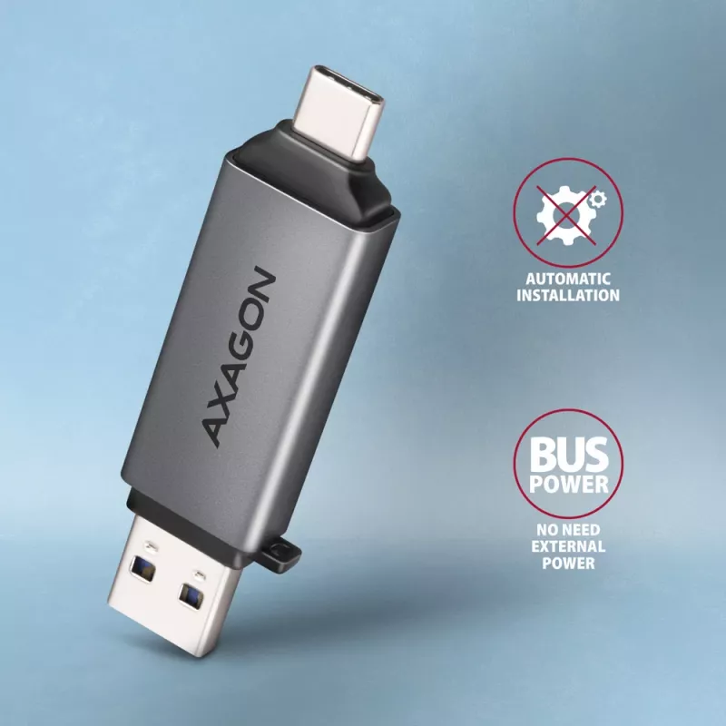 Axagon CRE-DAC USB-C+ USB-A 5 Gbps MINI 2-slot & lun SD/microSD card reader USB 3.0 Type-A/Type-C Grey
