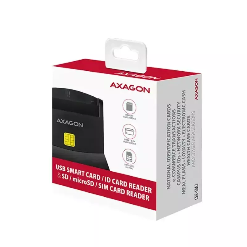 Axagon CRE-SM2 Smart Card Reader USB 2.0 Black 1.3m Cable