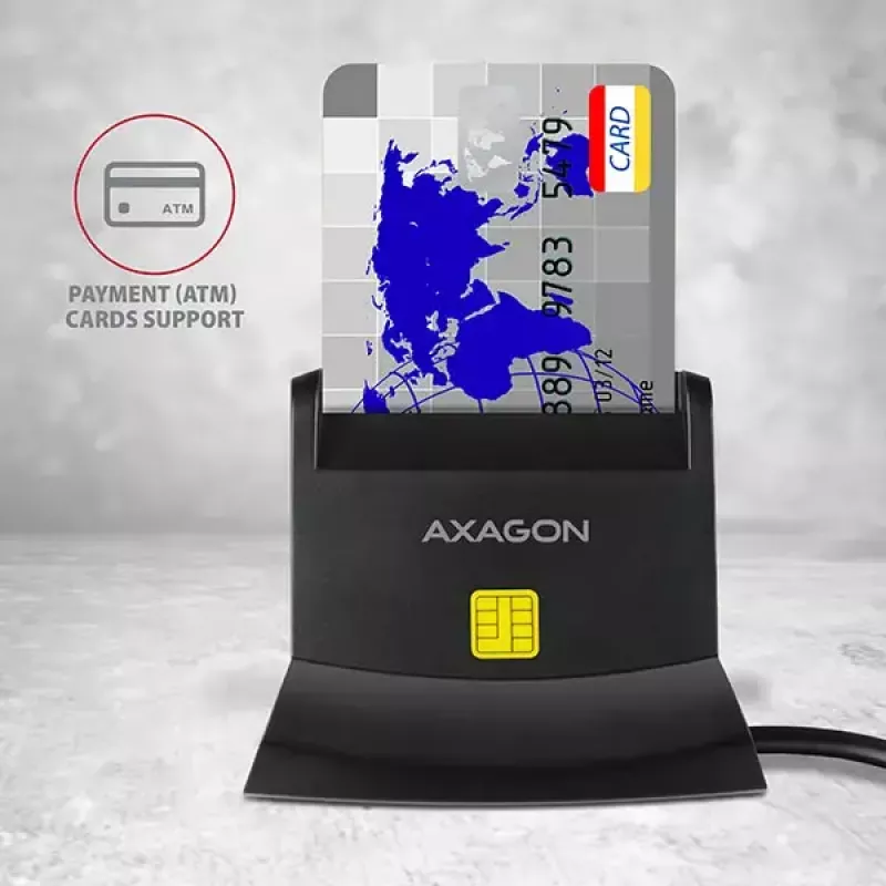 Axagon CRE-SM2 Smart Card Reader USB 2.0 Black 1.3m Cable