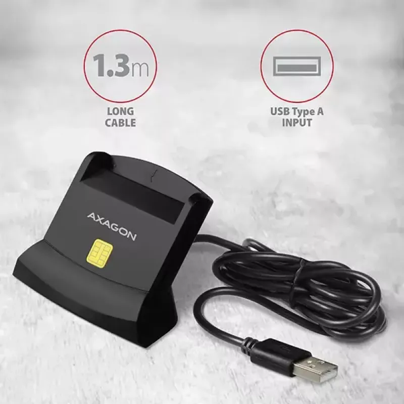 Axagon CRE-SM2 Smart Card Reader USB 2.0 Black 1.3m Cable
