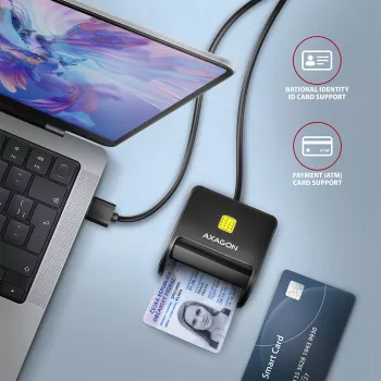 Axagon CRE-SM3N USB-A Smart card/ID card FlatReader, USB 2.0, 1.3 m, Black, 57 g