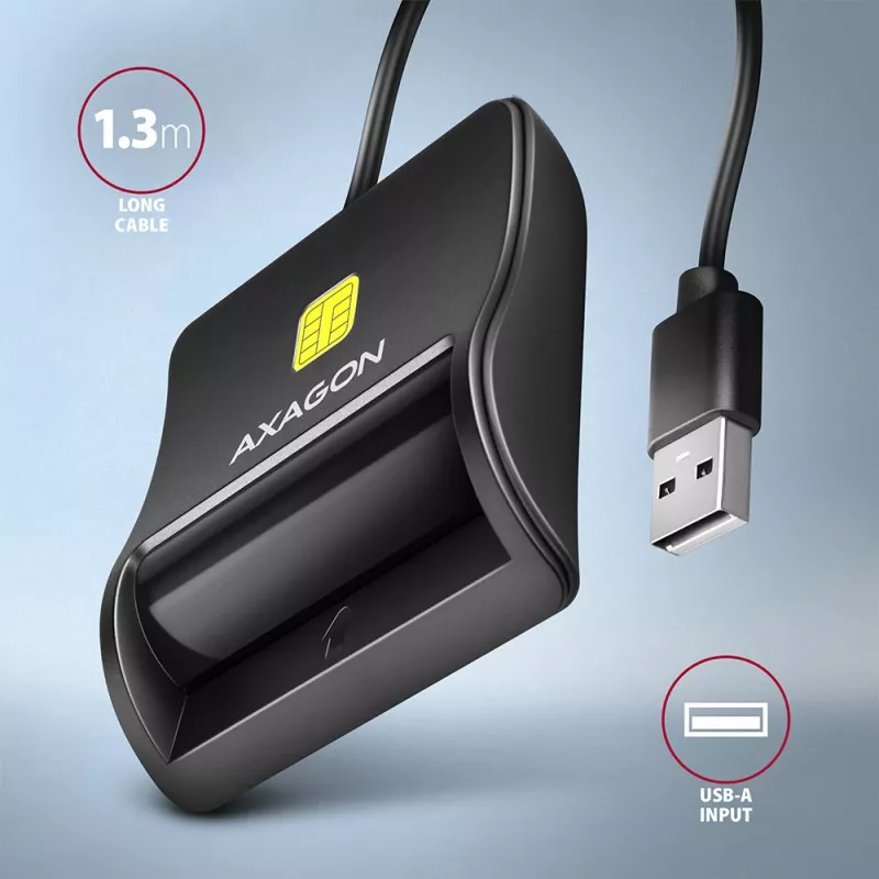Axagon CRE-SM3N USB-A Smart card/ID card FlatReader, USB 2.0, 1.3 m, Black, 57 g