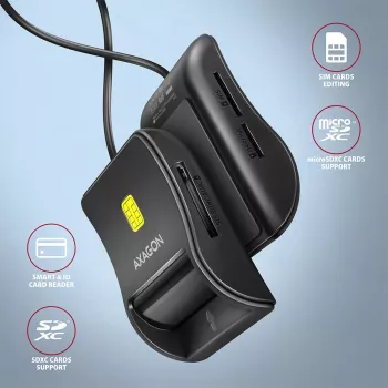 Axagon CRE-SM3SD USB Smart card & SD/microSD/SIM Flat smart card reader Indoor USB 2.0 Black