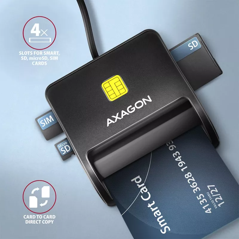 Axagon CRE-SM3SD USB Smart card & SD/microSD/SIM Flat smart card reader Indoor USB 2.0 Black