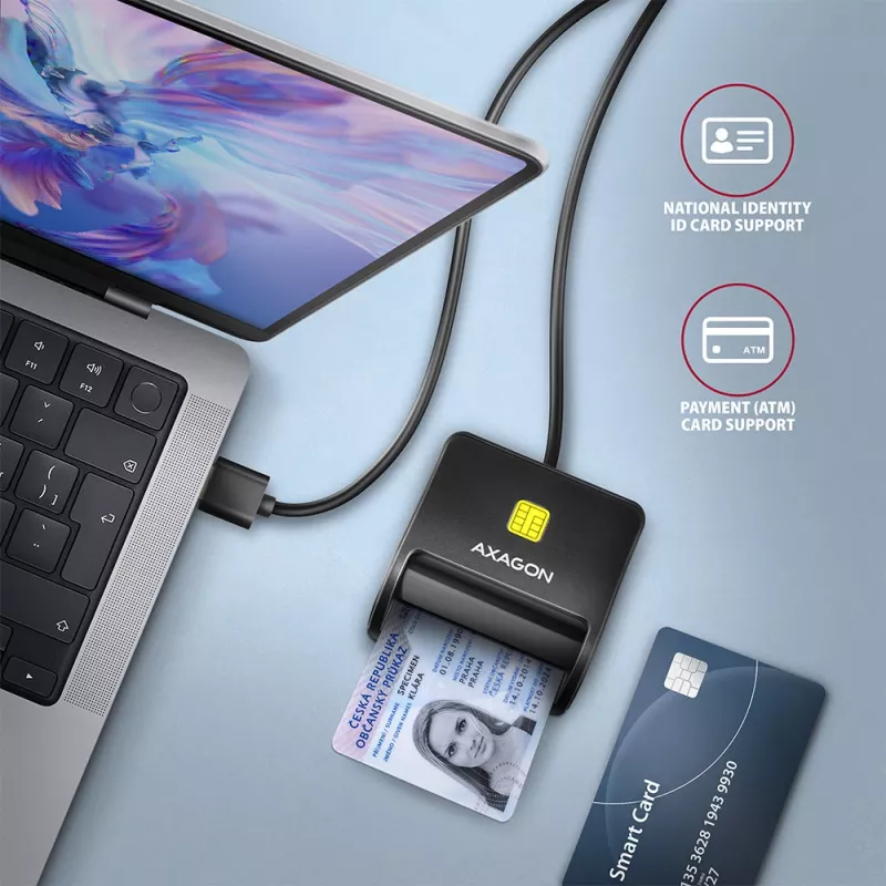 Axagon CRE-SM3SD USB Smart card & SD/microSD/SIM Flat smart card reader Indoor USB 2.0 Black