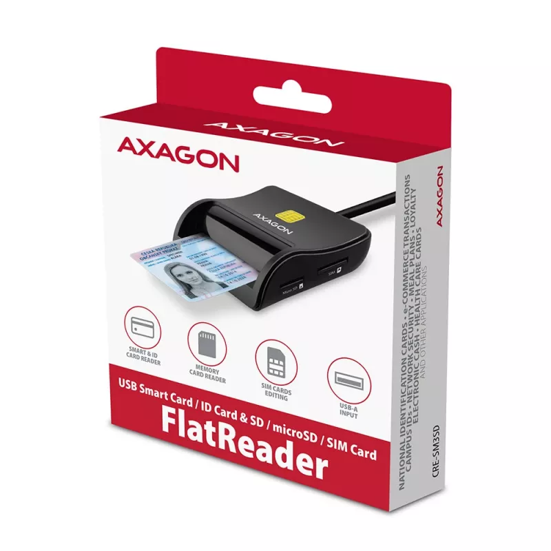 Axagon CRE-SM3SD USB Smart card & SD/microSD/SIM Flat smart card reader Indoor USB 2.0 Black
